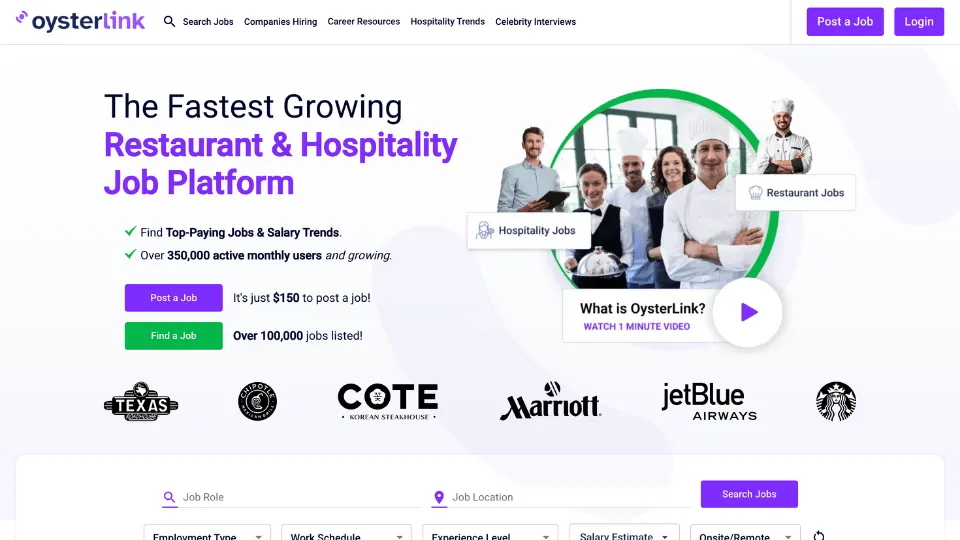OysterLink's landing page