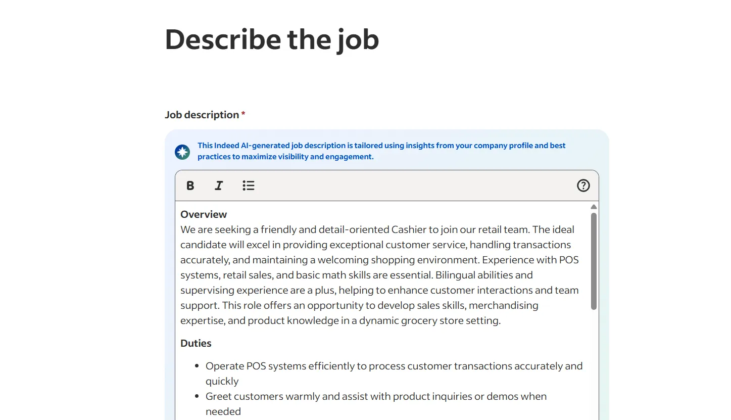 job description section