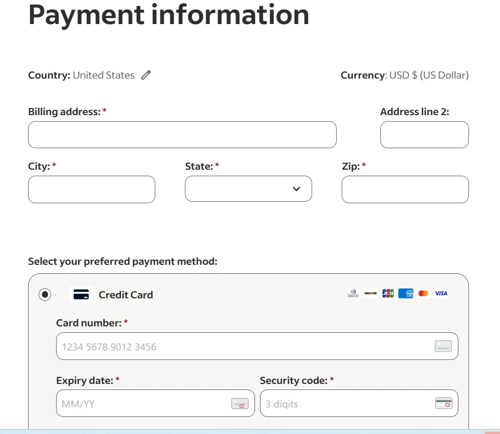 payment information