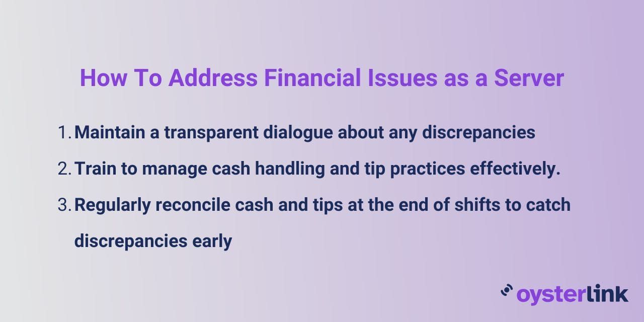 how to address financial issues as a server