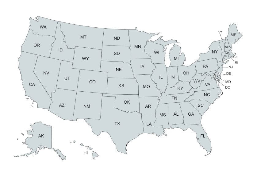 Map of the United States of America.
