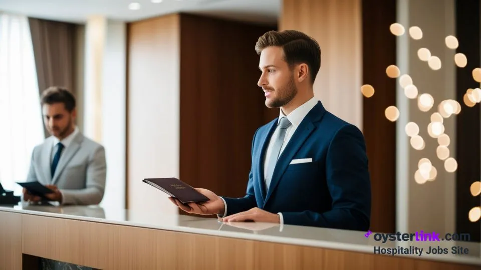 receptionist standing at the hotel reception