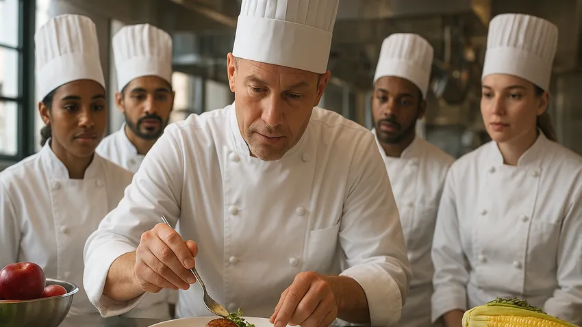 Virginia culinary school kitchen students