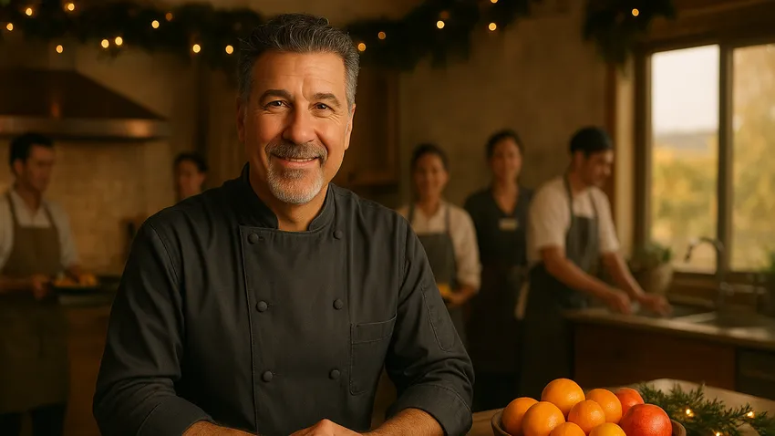 Portrait of Michael Chiarello cooking in his kitchen