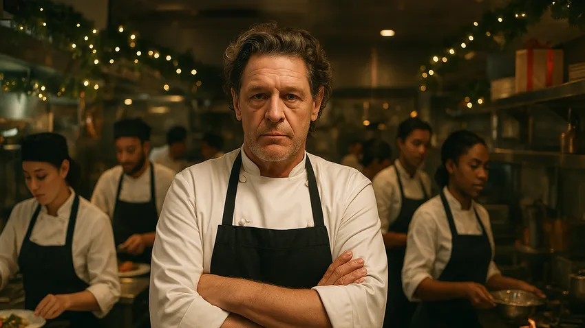 Marco Pierre White portrait in kitchen