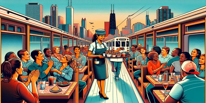 Waitress serving customer in Chicago restaurant