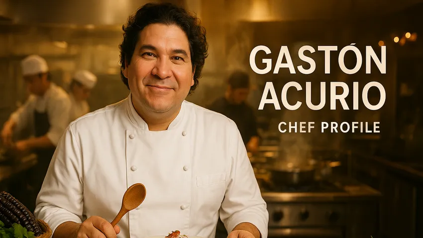 Gastón Acurio portrait showing him in a chef's jacket
