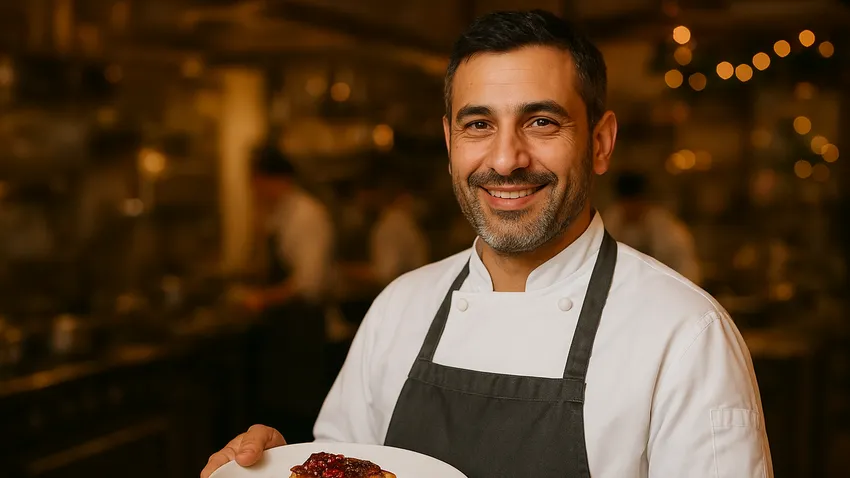 Portrait of Moshe Segev, Israeli chef and restaurateur