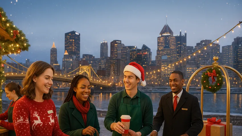 Seasonal holiday jobs in Pittsburgh cityscape