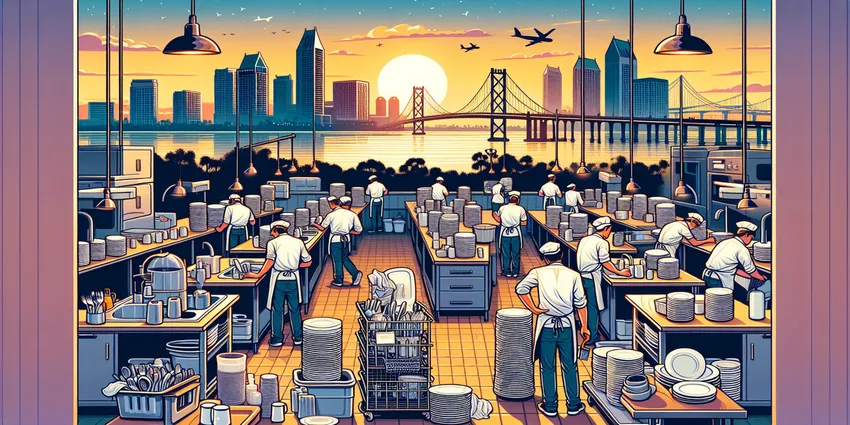 Dishwasher working in San Diego kitchen