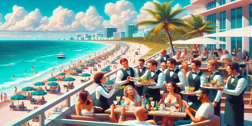 Oceanfront view of Miami Beach restaurant with vibrant atmosphere for hospitality staff