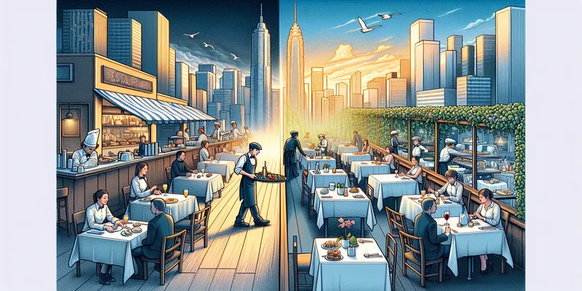 Backwaiter serving food and drinks in restaurant