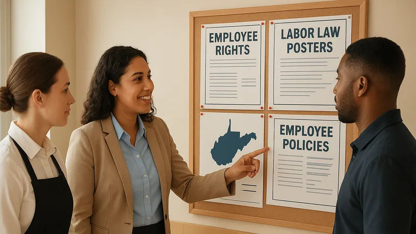 West Virginia labor law posters hanging on office wall