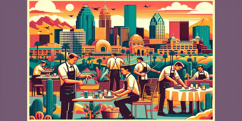 Busser working in a busy Phoenix restaurant