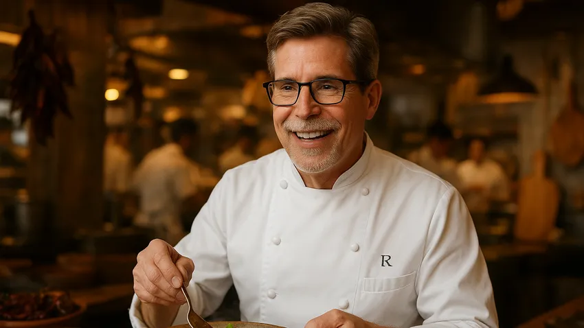 Rick Bayless portrait with Mexican cuisine