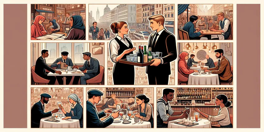 Waiter serving food in a restaurant