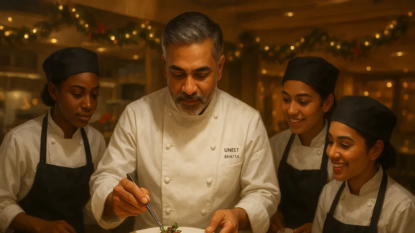 Vineet Bhatia portrait with chef hat and spices