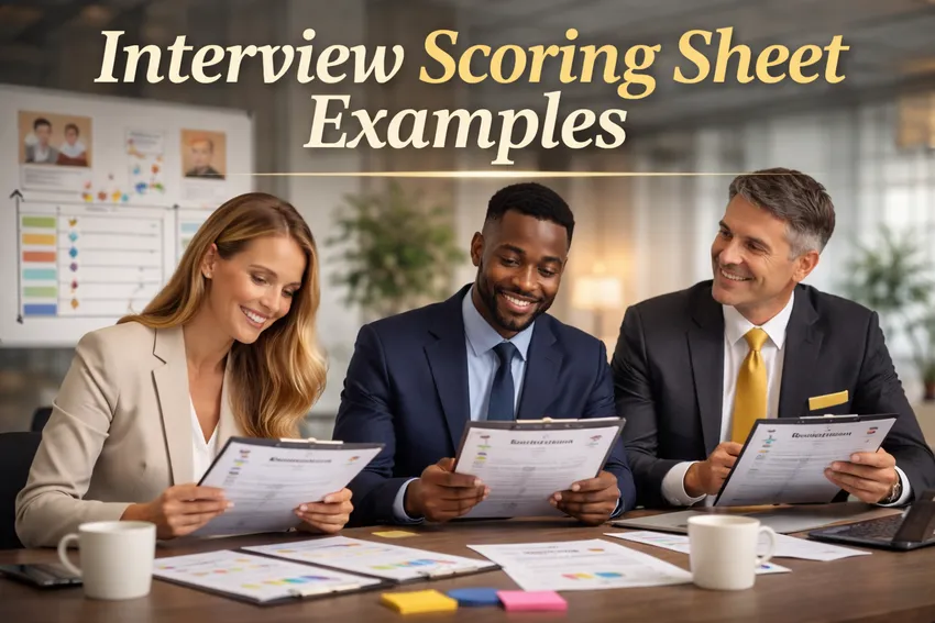 hiring managers evaluating scoring sheets