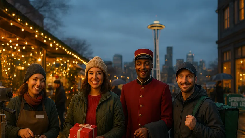 Seattle seasonal holiday jobs poster