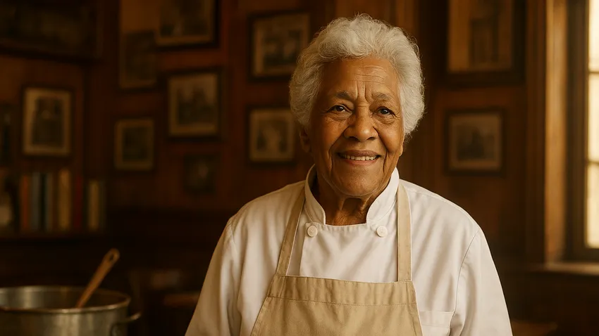 Leah Chase portrait in Dooky Chase's restaurant