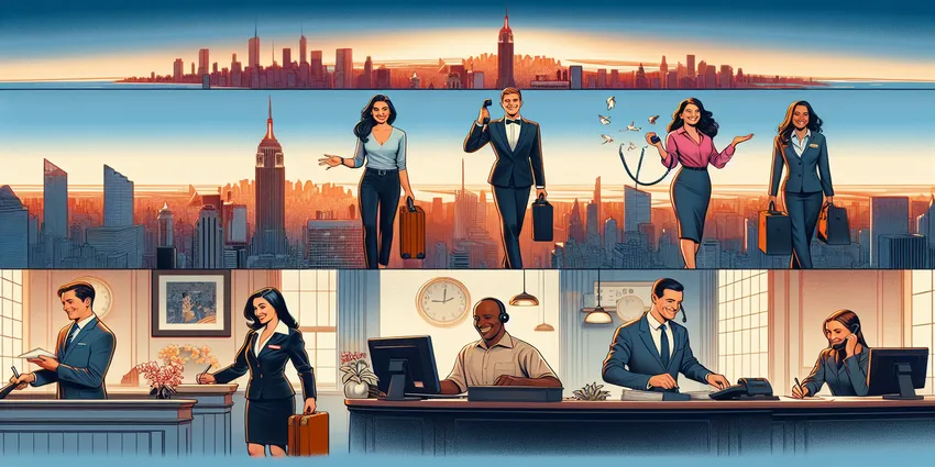 Receptionist working at office front desk in New York City