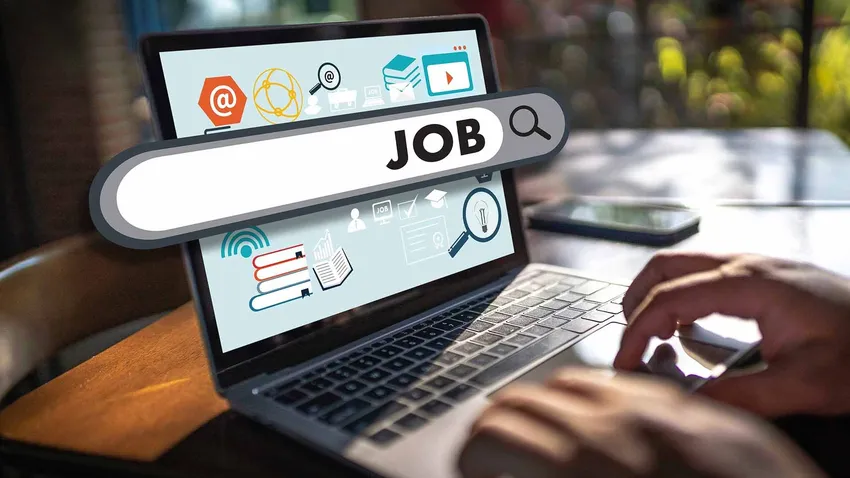 job search on laptop