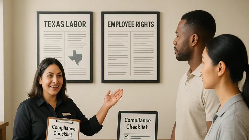 Texas labor law poster on a workplace bulletin board