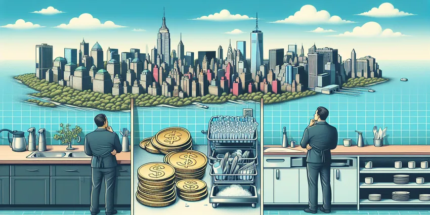 New York City dishwasher wage and tips infographic