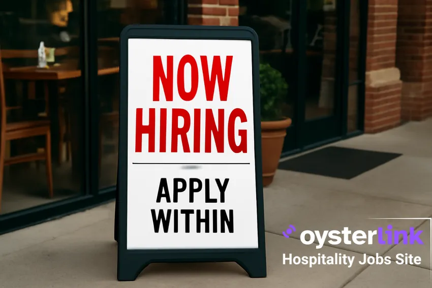 hiring sign in front of restaurant