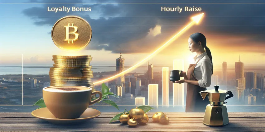 Barista receiving loyalty bonus and hourly raise incentives