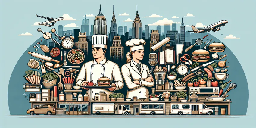 Chef in kitchen preparing food in New York City