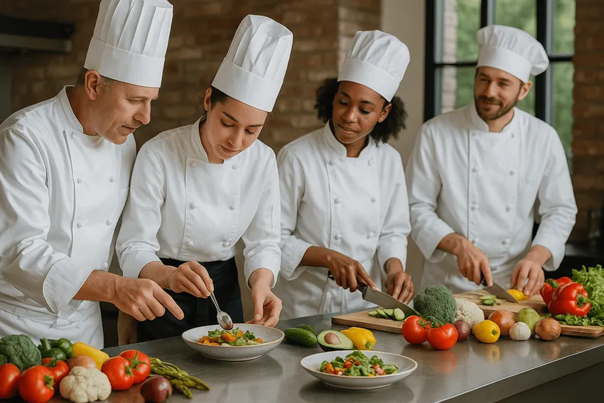 vegan chefs cooking vegan dish