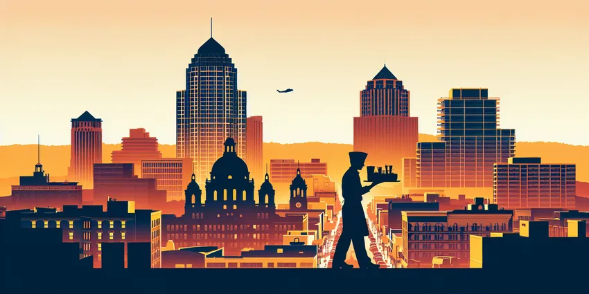 Busser carrying plates in a busy Phoenix restaurant