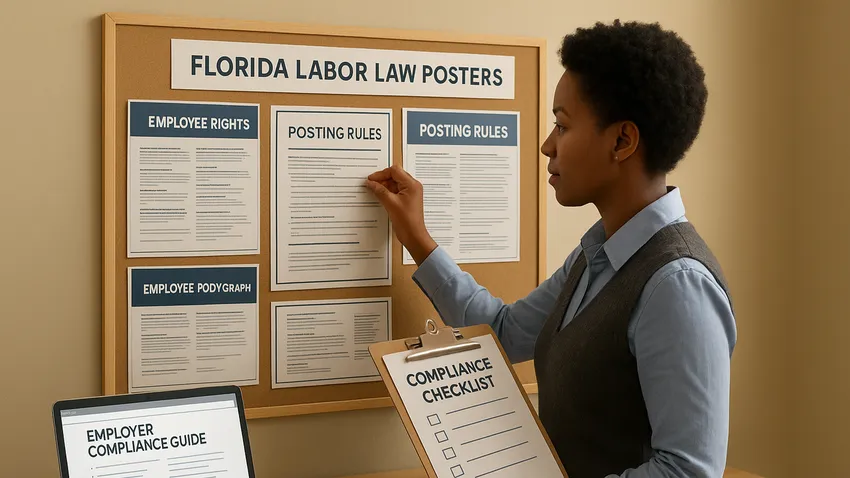Florida labor law posters on office wall