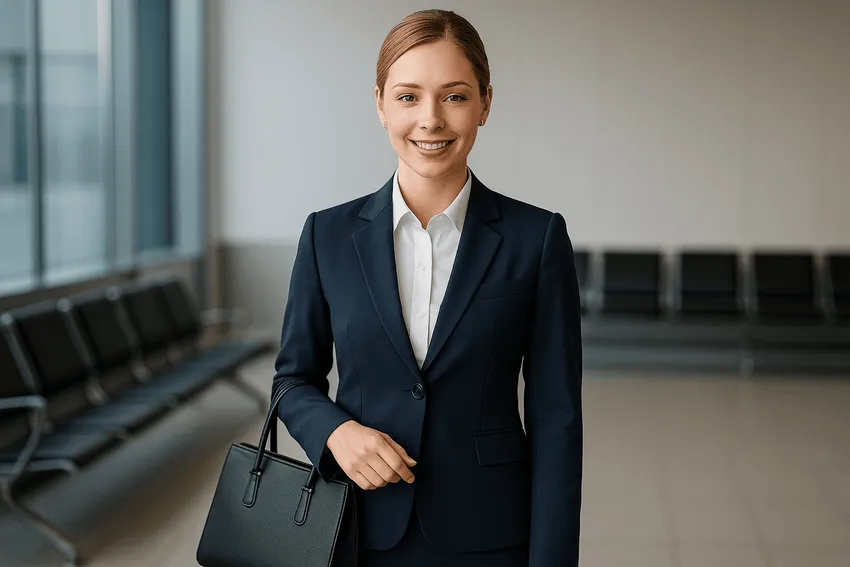 neatly dressed flight attendant candidate