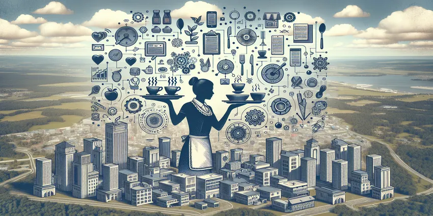 Waitress serving customers in a busy restaurant