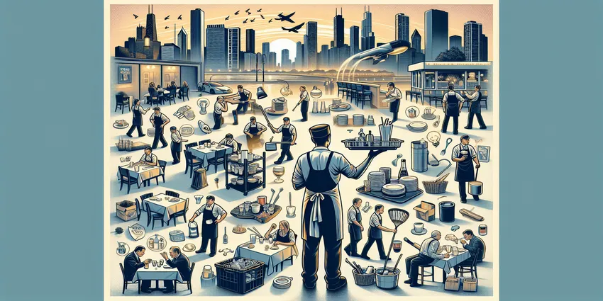 Busser cleaning and serving in Chicago restaurant