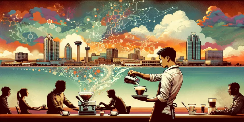 Barista preparing coffee in San Antonio cafe