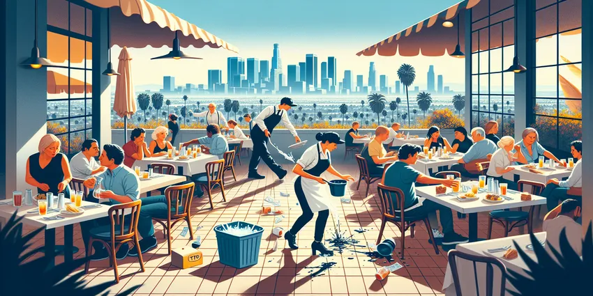 busser clearing tables in los angeles restaurant