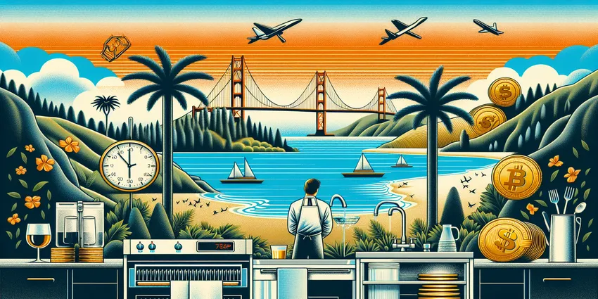 Dishwasher working in kitchen with plates and water rack