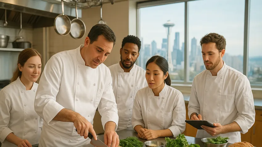 culinary students in seattle kitchen
