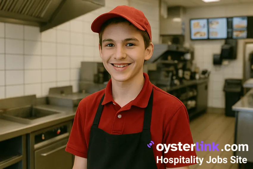 smiling 14 year old fast food worker