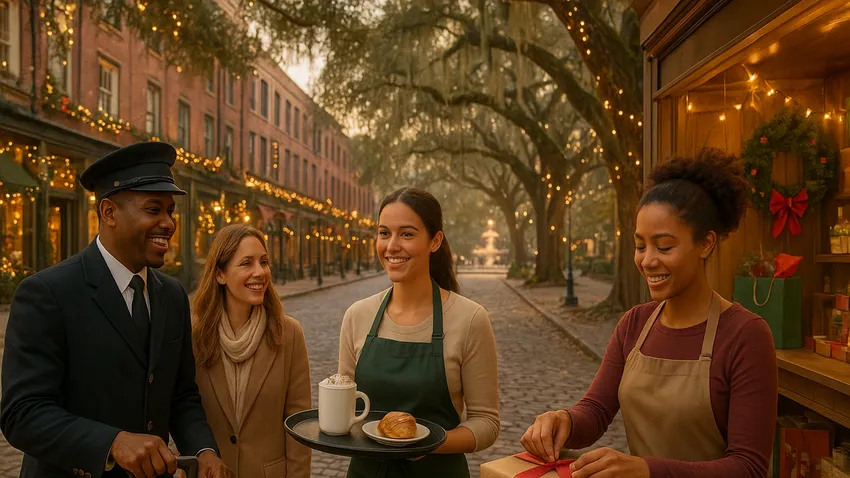 Seasonal holiday jobs in Savannah cityscape