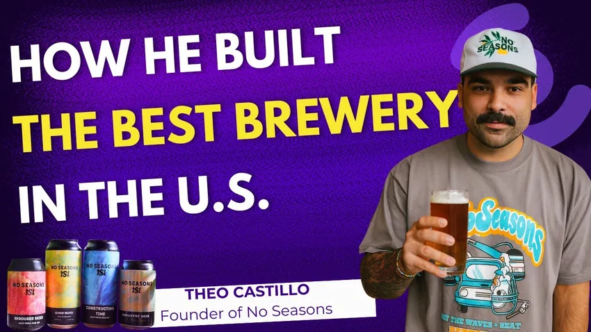 Theo Castillo stands behind the bar, gripping a beer and flashing a victory sign with two fingers on his other hand.