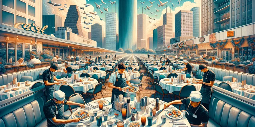 busser cleaning tables in houston restaurant