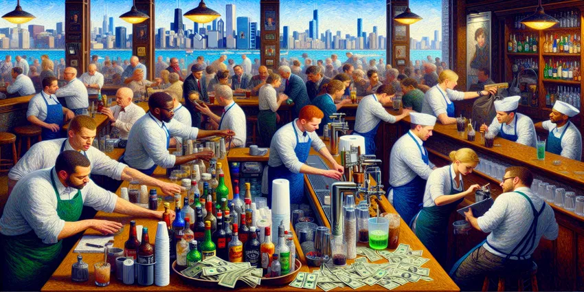 Bartender serving drinks in a Chicago bar