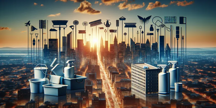 Hotel housekeeping staff cleaning guest room with supplies