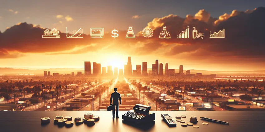 Cashier helping a customer at a register in Los Angeles store