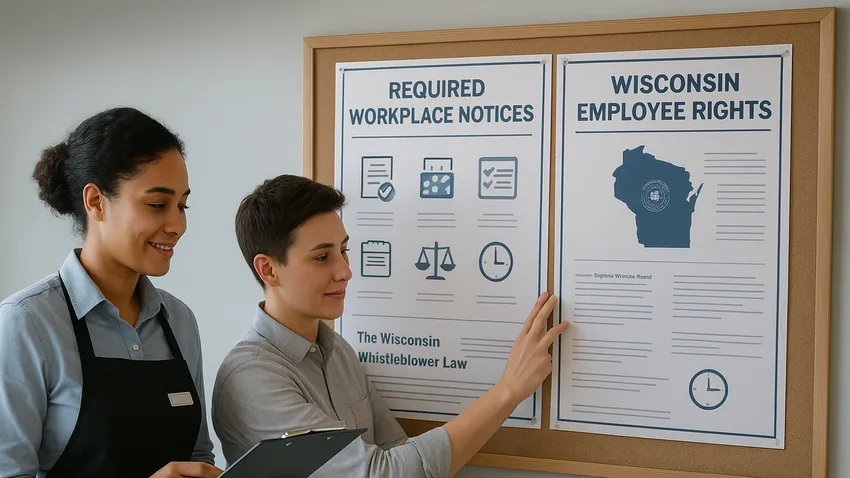 Wisconsin labor law posters displayed on workplace notice board