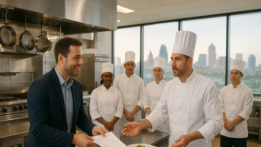 Students cooking at Metropolitan Community College culinary school kitchen